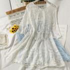 Open-back Embroidered Sheer Lace Dress White - One Size