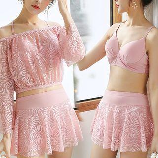 Set: Bikini Top + Lace Swim Skirt + Cover-up