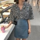 Leopard Short-sleeve Shirt / A-line Skirt