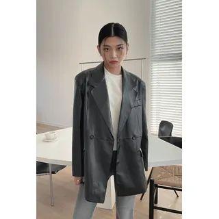 Double-breasted Faux-leather Blazer