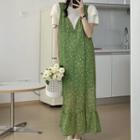 Short-sleeve Knit Top / Floral Maxi Overall Dress