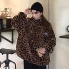 Faux Shearling Leopard-print Hoodie As Shown In Figure - One Size