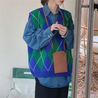 Argyle Sweater Vest Blue & Green - One Size