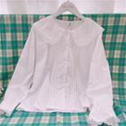Lace Trim Bow Embroidered Blouse White - One Size