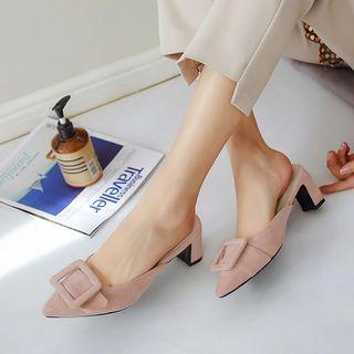 Pointy-toe Buckled Block Heel Mules
