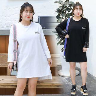 Sequin Panel Long-sleeve Mini T-shirt Dress