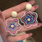 Floral Drop Earring 1 Pair - 5696 - Silver Needle - Flower - Pink & Purple & Light Blue - One Size