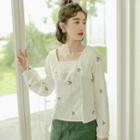 Flower Embroidered Square-neck Blouse