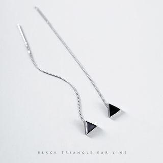925 Sterling Silver Glaze Triangle Dangle Earring 1 Pair - Silver & Black - One Size