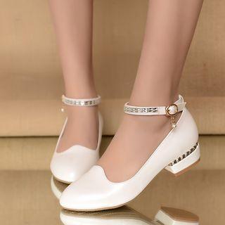 Embellished Faux Leather Low Heel Pumps