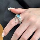 Sterling Silver Cz Open Ring 1pc - Silver & Blue - One Size