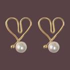 Heart Faux Pearl Stud Earring 1 Pair - Gold - One Size