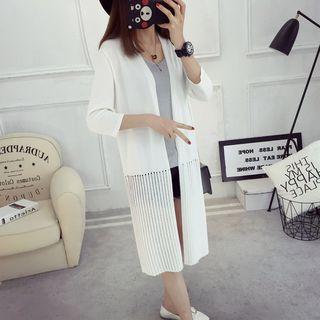 Pleated Hem 3/4 Sleeve Long Cardigan