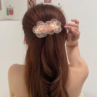 Flower Mesh Faux Pearl Hair Clip