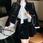 Button Jacket / A-line Skirt / Tie Neck Blouse