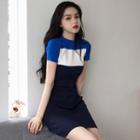 Color Block Short-sleeve Dress As Shown In Figure - One Size