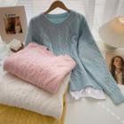 Long-sleeve Mock Two-piece Cable-knit Sweater