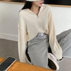 Collared Drop-shoulder Zip-up Sweater