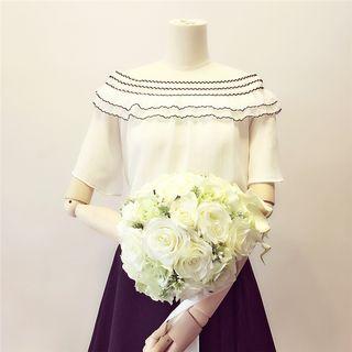 Contrast Trim Off Shoulder Short Sleeve Chiffon Top