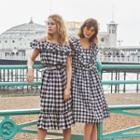 Frilled-detail Gingham Midi Dress