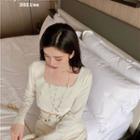 Square-neck Plain Button-up Cropped Top White Cardigan - One Size