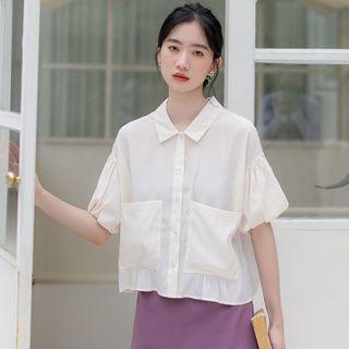 Pocket Detail Short-sleeve Blouse Almond - One Size