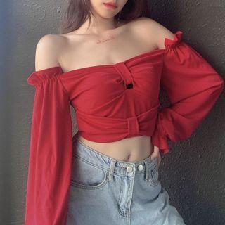 Off Shoulder Bow-detail Cropped Top