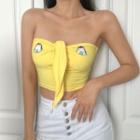 Cartoon Print Tie-front Sleeveless Crop Top