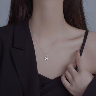 Rhinestone Planet Pendant Necklace Silver - One Size