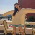 V-neck Raglan Ribbed Knit Sweater