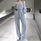 Off-shoulder Sweatshirt / High-waist Wide-leg Sweatpants