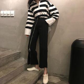 Set: Stripe Long-sleeve Sweatshirt + Wide Leg Pants