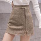 Woolen Zip A-line Mini Skirt