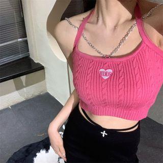Halter-neck Linen Cable Knit Camisole Top