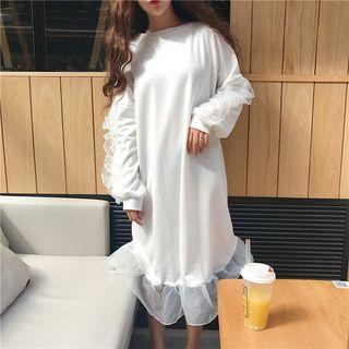 Ruffled Long-sleeve Midi T-shirt Dress