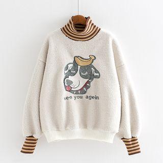 Dog Print Turtleneck Pullover
