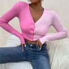 Two-tone Cropped V-neck Cardigan