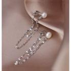 925 Sterling Silver Faux Pearl Chained Dangle Earring As Shown In Figure - One Size
