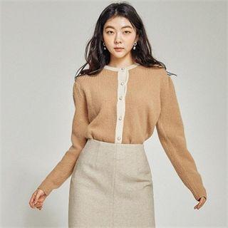 Puff-shoulder Piped Wool Blend Cardigan