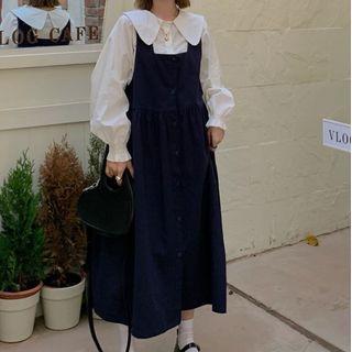 Plain Blouse / Button-up Midi Overall Dress
