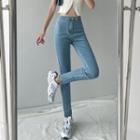High Waist Slit-hem Stretch Skinny Jeans