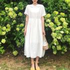 Plain Peter-pan Collar Short-sleeve Midi Dress As Shown In Figure - One Size