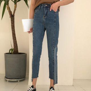 Panel Cropped Slim Fit Jeans