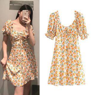 Fruit Print Puff-sleeve Mini A-line Dress