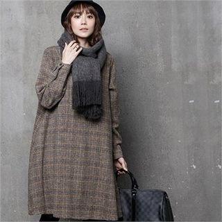 Round-collar Wool Blend Plaid Dress