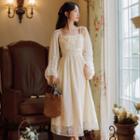 Open-front Jacket / Spaghetti-strap Maxi A-line Dress
