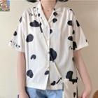 Short-sleeve Cow Print Shirt White - One Size