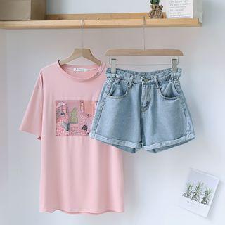 Short-sleeve Printed T-shirt / Denim Shorts