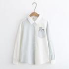Rabbit Embroidered Stripe Panel Long-sleeve Shirt