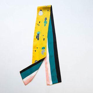 Cactus Print Satin Neck Scarf As Shown In Figure - One Size